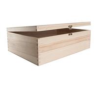WooDeeDoo Large Rectangular Wooden Storage Box with Hinged Lid and Clasp - 40 x 30 x 13.5 cm - Pine Craft Case for A4 Files Keepsakes Photos Stationery Decoration