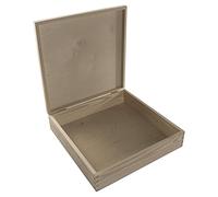 WooDeeDoo Large Shallow Square Wooden Box with Hinged Lid - 32 x 32 x 8 cm - Unfinished Pine Storage for Keepsakes Memories Photos Crafts Flat Gifts Scrapbooking Personalised Projects