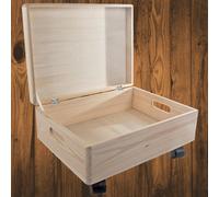 Woodeedoo Large Shallow Under Bed Wooden Storage Box With Hinged Lid Handles Wheels Toys Crafts Bedroom Organisation 40X30X19 Cm