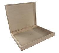 WooDeeDoo Large Shallow Wooden Box with Lid | 36 x 30 x 5 cm | A4 Documents Valuables Keepsake Storage | Unpainted & Untreated Plain Decorative Pinewood for Craft Decoupage