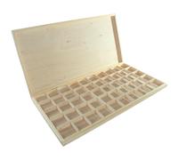 WooDeeDoo Large Shallow Wooden Jewellery Storage Box with Clasp - 50 Compartments - Gemstone Display Tray Unfinished Pine Case Arts Collectables Crystals Mini Items - 47 x 24.5 x 3 cm