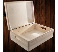 Woodeedoo Large Shallow Wooden Storage Box With Hinged Lid And Handles Unfinished Pine Craft Keepsake Container 40 X 30 X 14 Cm