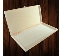 Woodeedoo Large Shallow Wooden Storage Box With Hinged Lid Clasp Documents Letters Keepsakes Crayons Brushes Craft 47X24.5X3 Cm