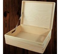 Woodeedoo Large Shallow Wooden Storage Box With Lid & Handles For Toys Tools Keepsakes Documents Craft Organisation 40X30X13Cm