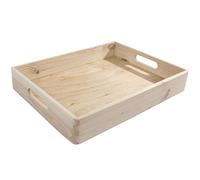 WooDeeDoo Large Shallow Wooden Storage Tray - Stackable Crate Unfinished Pine Box for Organising Craft Jars Kitchen Cupboard Drawers Coffee Station Office Supplies or DIY Projects 39.5 x 29.5 x 7 cm