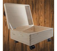Woodeedoo Large Shallow Wooden Underbed Storage Box On Wheels Hinged Lid Unfinished Pine Craft Keepsake Crate Organiser 40X30X19Cm