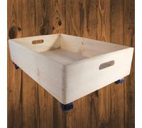 WooDeeDoo Extra Large Underbed Shallow Storage Crate Box With Wheels | 60 x 40 x 18.5 cm | Untreated Paintable Pine | No Lid Crate Container Organiser