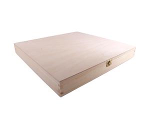 WooDeeDoo Large Slim Square Wooden Box With Lid | 40 x 40 x 5 cm | Clasp Closure | Shallow Depthless Gift Case Keepsake Memory Storage Treasure Holder | Paintable DIY Wood