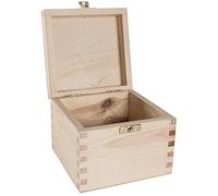 WooDeeDoo Large Square Wooden Box with Clasp and Hinged Lid - 13 x 13 x 10.5 cm - Pine Keepsake Storage Cube for Jewellery Gifts Crafts DIY Personalised Decoration Home Organisation Projects