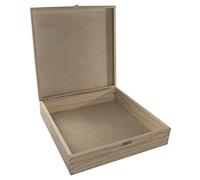 WooDeeDoo Large Square Wooden Box with Hinged Lid and Clasp - 32 x 32 x 8 cm - Pine Storage for Photos Crafts Letters Scrapbooking Memory Keepsakes Gift Wrapping Display DIY Projects