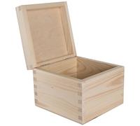WooDeeDoo Large Square Wooden Keepsake Box with Hinged Lid - 13 x 13 x 10.5 cm - Natural Pine Cube for DIY Decoration Gift Wrapping Crafts Jewellery Memory Storage Home Organisation