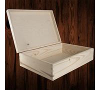 WooDeeDoo Large Rectangular Wooden Box with Hinged Lid - 35 x 25 x 10 cm - Plain Pine Storage Box for A4 Paper Files Crafts Documents Gifts DIY Painting Decoupage Custom Projects
