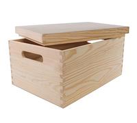 WooDeeDoo Large Wooden Box With Removable Lid | 35 x 25 x 18.5 cm | Deep Space Chest Accessories Container | Unfinished Paintable Wood