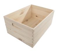 WooDeeDoo Large Wooden Crate Box -- 33 x 25 x 15.5 cm -- Solid Pine Open Storage Container with Handles for Utility Room Shelving Pantry Use Decorative Organisation and Display
