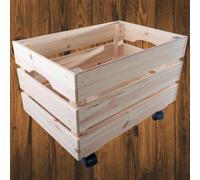 Woodeedoo Large Wooden Crate With Wheels Plain Pine Space-Saving Storage Box Vegetables Container Tools Organiser 46X31X31.5Cm