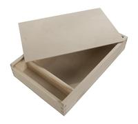 WooDeeDoo Large Wooden Photo Storage Box with Sliding Lid and Compartments - 30 x 19.5 x 5 cm - Flat Holder for 7x5 or 18x13cm Prints USB Cards Crafts Jewellery Gift Keepsakes Pine DIY Finish
