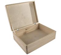 WooDeeDoo Large Wooden Storage Box with Hinged Lid 40 x 30 x 14 cm - Shallow Pine Keepsake Chest for DIY Craft Decoration Memory 12L Organiser - Hamper Gift Custom Box Natural Unfinished Wood