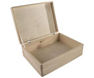 WooDeeDoo Large Wooden Storage Box with Hinged Lid 40 x 30 x 14 cm - Shallow Pine Keepsake Chest for DIY Craft Decoration Memory 12L Organiser - Hamper Gift Custom Box Natural Unfinished Wood