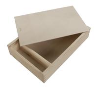 WooDeeDoo Large Wooden Storage Box with Sliding Lid and Compartments - 32 x 21 x 6 cm - Flat Holder for 7x5 or 18x13cm Photo Prints USB Cards Crafts Gifts Stationery Jewellery Pine DIY Finish