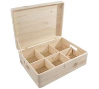 WooDeeDoo Large Wooden Storage Chest with Handles Lid and Removable Dividers - Unfinished Pine Box with 6 Compartments for Craft Jars Trinkets Hobby Supplies Gift Organisation - 39.5x29.5x13.5cm