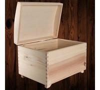 WooDeeDoo Large Wooden Storage Chest with Hinged Domed Lid - 35 x 25 x 25 cm - Decorative Pine Treasure Box for Toys Keepsakes Memory Crafts DIY Gift Unpainted Untreated