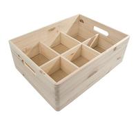 WooDeeDoo Large Wooden Storage Crate with Removable Dividers - Stackable Unfinished Pine Box with 6 Compartments for Craft Supplies Kitchen Pantry Tools Drawer Organisation Workshop - 39.5x29.5x13cm