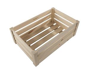 WooDeeDoo Large Wooden Storage Slatted Crate Box | 32 x 21 x 12.5 cm | Presentation Display Apple Fruit Unit | Plain Unpainted & Untreated Raw Decorative Pinewood
