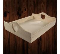 Woodeedoo Large Wooden Tray With Heart Handles In Unfinished Pine Rustic Decorative Display Or Light Serving Tray 40X30X10.5 Cm