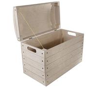 WooDeeDoo Large Wooden Treasure Chest Storage Box | 50 x 26 x 35.5 cm | Toy Tool Pirate Kids Bedroom Rounded Hinged Lid Trunk | Unpainted & Unfinished Plain Decorative Wood for Craft DIY