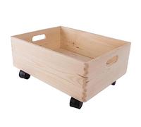 WooDeeDoo Large Wooden Underbed Storage Box on Wheels 40 x 30 x 19 cm - Plain Pine 12L Chest with Handles - DIY Open Crate for Toys Clothes Crafts Linen Bedroom Bathroom Kitchen Garage