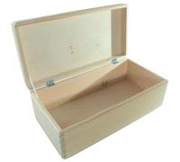 WooDeeDoo Long Rectangular Wooden Storage Box with Hinged Lid - Unfinished Pine Keepsake Memory Chest Craft Gift Case Decorative DIY Organiser Plain Wood - 40 x 20 x 14 cm