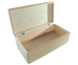 WooDeeDoo Long Rectangular Wooden Storage Box with Hinged Lid - Unfinished Pine Keepsake Memory Chest Craft Gift Case Decorative DIY Organiser Plain Wood - 40 x 20 x 14 cm