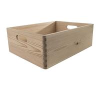 WooDeeDoo Medium Duty Large Wooden Storage Crate With Handles - 40 x 30 x 14 cm Stackable 12L Wood Box for Toys Crafts Linen Underbed Use - Unfinished Decorative Pine Container