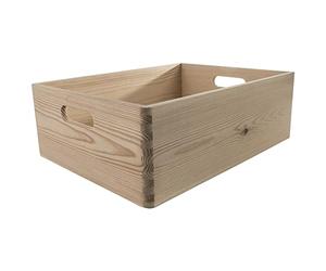 WooDeeDoo Medium Duty Large Wooden Storage Crate With Handles - 40 x 30 x 14 cm Stackable 12L Wood Box for Toys Crafts Linen Underbed Use - Unfinished Decorative Pine Container
