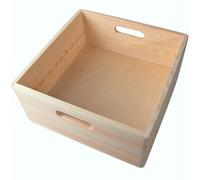 WooDeeDoo Medium Duty Under Bed Wooden Storage Crate With Handles - 30 x 30 x 14 cm Stackable 9L Wood Box for Toys Clothing Linen Crafts - Unfinished Decorative Pine Organiser