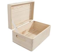 WooDeeDoo Medium Pine Wooden Storage Box - 25 x 16 x 11.5 cm - Hinged Lid Chest with Etched Handles for Craft Supplies Jewellery Personalised Gift Projects or Home Organisation