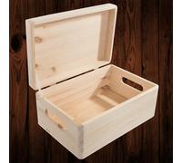 Woodeedoo Medium Pinewood Storage Box With Handles And Solid Wood Lid For Home Office Craft Trinkets Organisation 29.5X19.5X13Cm