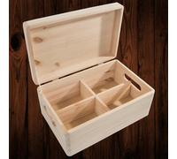 Woodeedoo Medium Pinewood Storage Box With Solid Lid And Removable Dividers For Home Office Craft Organisation 29.5X19.5X13Cm