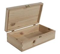WooDeeDoo Medium Rectangular Wooden Box with Gold Clasp - 28 x 16 x 8.5 cm Plain Natural Pine Storage for Crafts Gifts Keepsakes Organisation DIY Decorative Personalised Projects