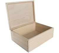 WooDeeDoo Medium Rectangular Wooden Box with Hinged Lid - 22 x 16.5 x 9 cm Plain Pine Storage for Crafts Keepsakes Gifts Personalised Decoration Trinkets Memory Items Unpainted Natural Wood
