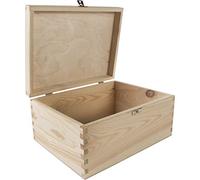 WooDeeDoo Medium Rectangular Wooden Storage Box with Lid and Clasp - 28 x 21 x 13 cm - Plain Pine Memory Keepsake Craft Chest for DIY Gifts Decoration Pyrography Engraving