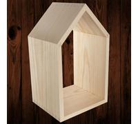 Woodeedoo Medium Wooden House Shaped Wall Shelf Open Back Pine Display Unit For Kids Room Nursery Craft Wall Or Decorative Storage