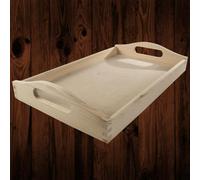 Woodeedoo Medium Wooden Serving Tray With Curved Handles In Unfinished Pine For Breakfast Drinks Or Display Use 39.5 X 24 X 6.5 Cm