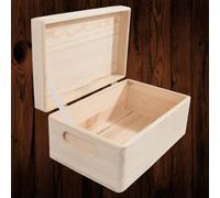 Woodeedoo Medium Wooden Storage Box With Hinged Lid Handles For Craft Supplies Gifts Keepsakes Pyrography Diy 25 X 16 X 11.5 Cm