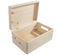 WooDeeDoo Medium Wooden Storage Chest with Handles and Solid Pine Lid - Unfinished Pine Box for Craft Gifts Keepsakes Pyrography DIY Decoration or Organising - 29.5 x 19.5 x 13.5 cm