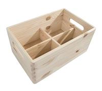 WooDeeDoo Medium Wooden Storage Crate with Removable Dividers - Stackable Unfinished Pine Box with 4 Compartments for Craft Supplies Kitchen Drawers Workshop Pantry Tools DIY - 29.5 x 19.5 x 13 cm
