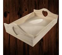 Woodeedoo Medium Wooden Tray With Heart Handles In Unfinished Pine Decorative Serving Or Display Tray 35 X 25 X 10.5 Cm
