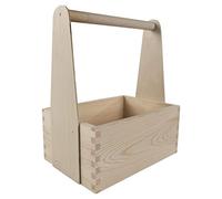 WooDeeDoo Medium Wooden Trug Caddy with Handle - Rustic Pine Storage Box for Crafts Kitchen Tools Garden Supplies or Decorative Use - Tall Upright Tote Tray - 25 x 17 x 30 cm