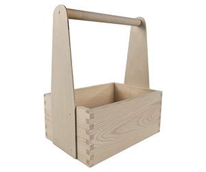 WooDeeDoo Medium Wooden Trug Caddy with Handle - Rustic Pine Storage Box for Crafts Kitchen Tools Garden Supplies or Decorative Use - Tall Upright Tote Tray - 25 x 17 x 30 cm