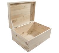 WooDeeDoo Natural Pine Wooden Box with Hinged Lid - 33 x 25 x 15.5 cm - Storage Chest with Etched Handles for Crafting Organisation Gift Wrapping Painting Memory or Decorative Home Use